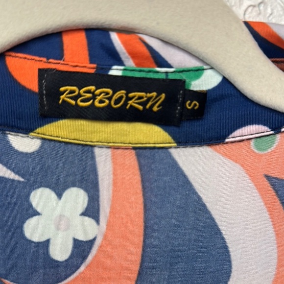 Reborn Blue Orange Sheath Dress V-Neck 3/4 Sleeve - Picture 3 of 10